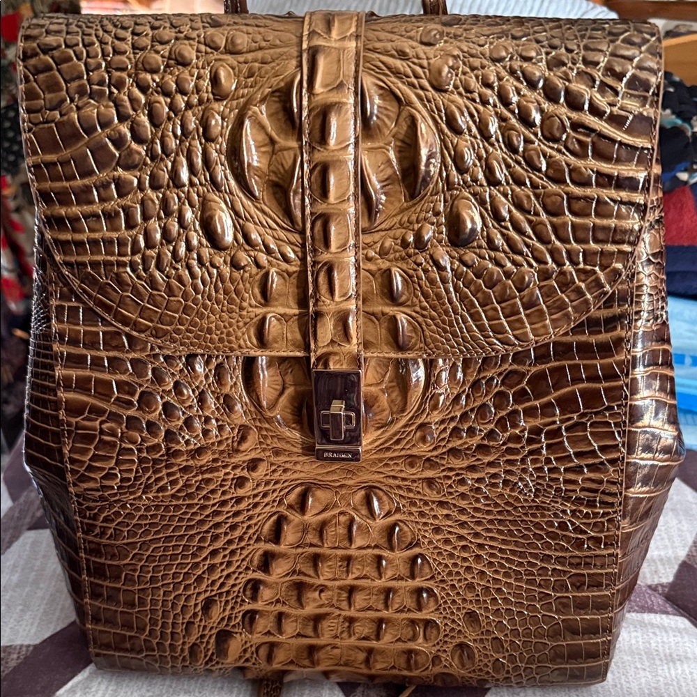 NWT Brahmin Brown Crocodile-Embossed Backpack